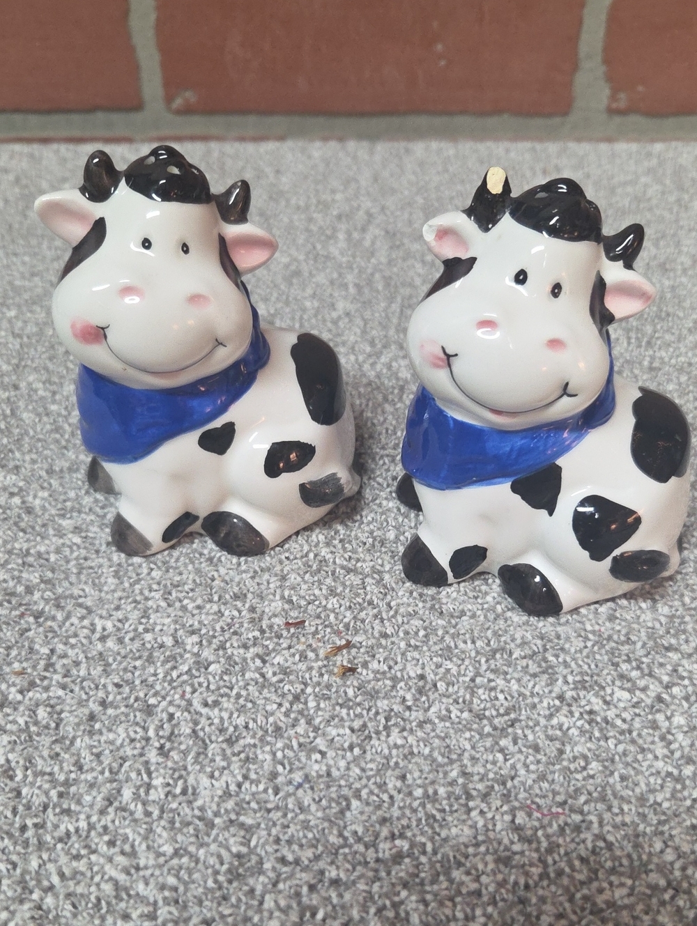 Ceramic Cow Salt and Pepper Shakers - Blue Scarf